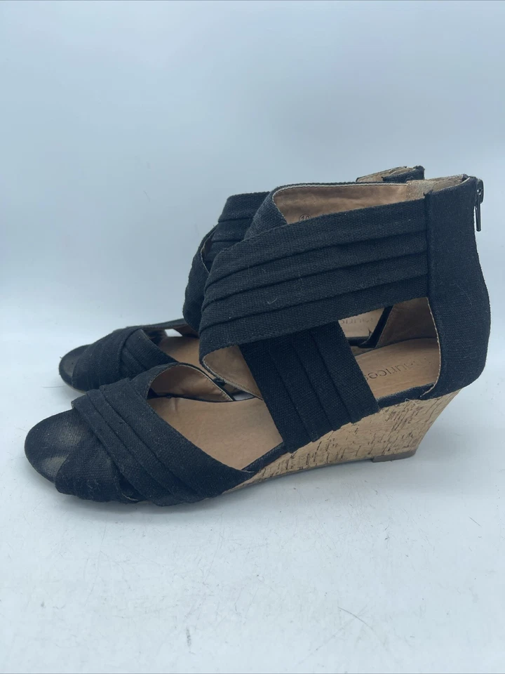 Tacones de cuña cruzados Ricki Criss talla 10 para mujer Maurices tela negra cremallera trasera Foto 4 de 4