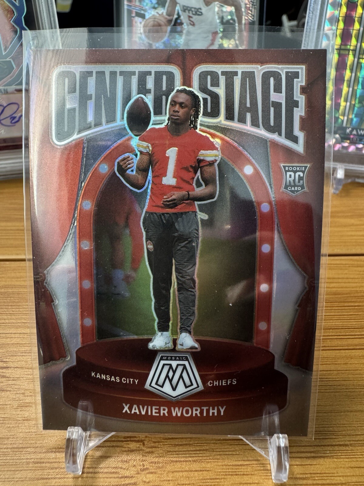 2024 Mosaic Xavier Worthy Kansas City Chiefs Center Stage Silver Parallel #5 RC