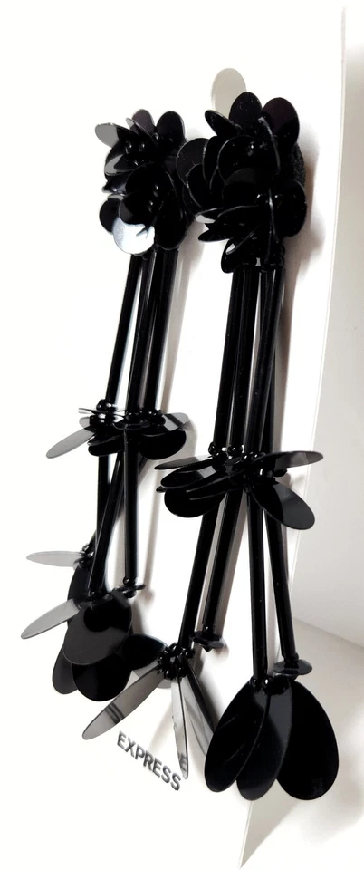 Pendientes colgantes lineales con cuentas Express flor cristal tono negro nuevos Foto 4 de 4