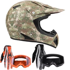 Adult Camo Motocross Helmet Combo Gloves Goggles DOT ATV UTV MX OffRoad 