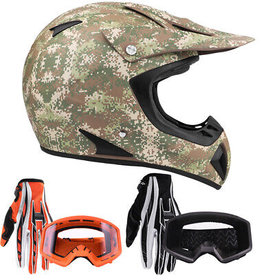 Typhoon Adult ATV MX Helmet Goggles Gloves Gear Combo Blue Medium
