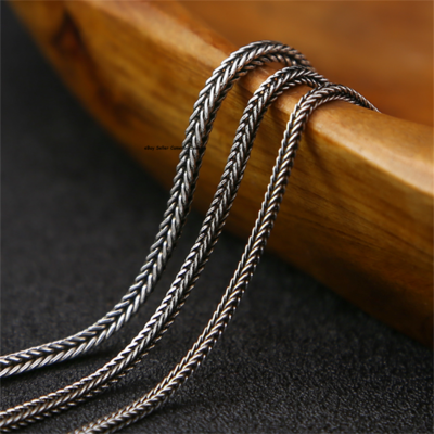 Pure S925 Sterling Silver Chain Men Women Lucky Wheat Link