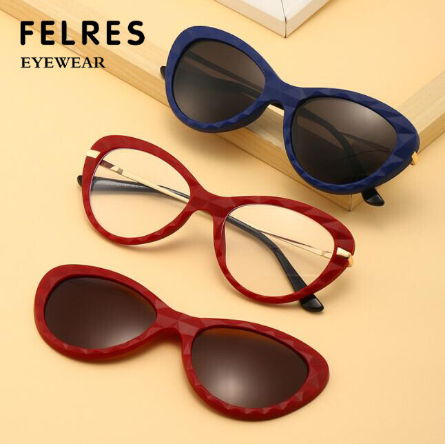 Cat Eye Style Eyeglasses For Women Polarized Magnetic Clip-on Sunglasses New