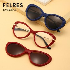 Cat Eye Style Eyeglasses For Women Polarized Magnetic Clip-on Sunglasses New