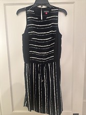 Vince Camuto 4 Women’s Sleeveless Dress Elastic Waist Drawstring Black/Cream