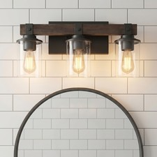 19" Wood Vanity Light Bathroom Mirror Wall Lamp Rustic 3 Lights Sconce Fixture