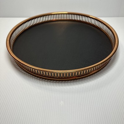 Vtg Copper Craft Guild Round Serving Tray W/Copper Tone Rail 