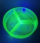 Depression Era Uranium Vaseline Glass Divided Candy Dish Bowl