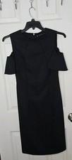 Zara Cold Shoulder Strechy Bodycon Knee Length Classic Little Black Dress Sz M