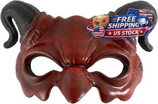 Realistic Latex Demon Mask with Horns Full Face Halloween Costume Prop