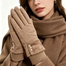 Soft Suede Full Finger Gloves Touchscreen Design Windproof Warm Gloves for Ladie