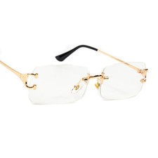 Men's Rimless Gold Frame Elegant Hip Hop Square Clear Lens Retro Fashion Glasses