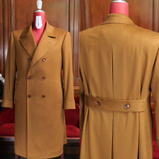 Vintage Men's Wool Overcoat with Belt Double Breasted Outdoor Cashmere Coats