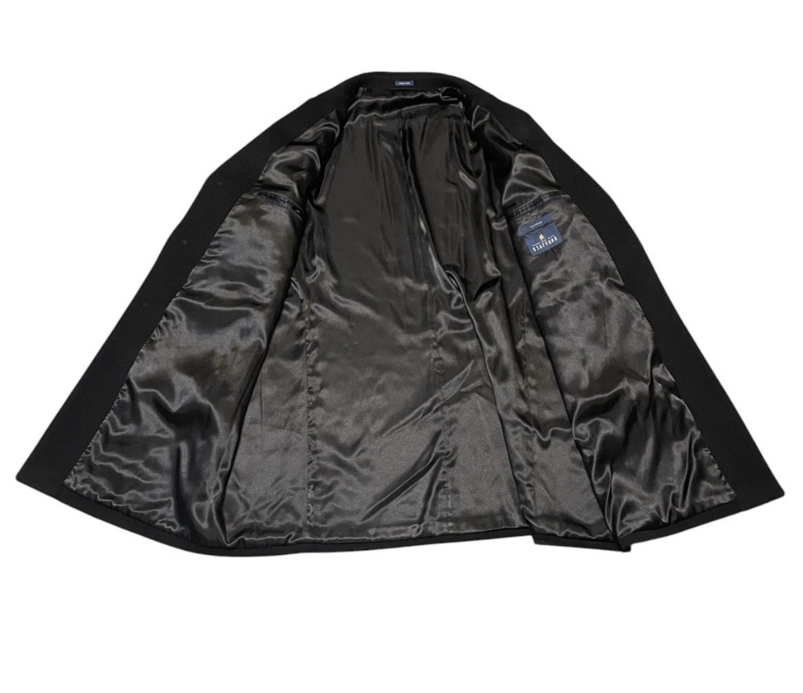Men's Stafford Signature 52R Classic Fit Black Wool Blend Overcoat 3 Button - product detail image 3