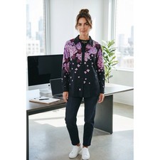 VTG "Bob Mackie" Wearable Art Silk Hydrangea Floral Beaded Blouse Black Pink L