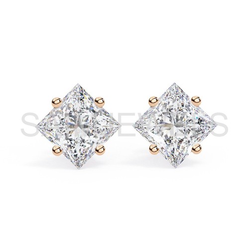 2. CTW Lab Created Princess Cut Moissanite Stud Earrings 14K Rose Gold ...