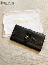 Chloe Paddington Black Leather Long Wallet Purse Padlock Key Dust Bag