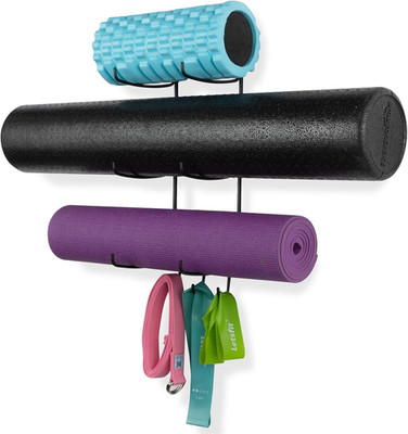 Guru Yoga Mat Holder Wall Mount with 3 Hooks for Hanging Yoga Strap, Resistance