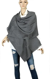 NEUF GUCCI GG JACQUARD DOUBLE NID GRIS JUMBO GG LAINE ÉCHARPE CHÂLE ENVELOPPE