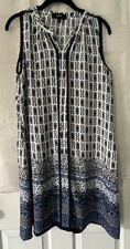 Naif Anthropologie Women's Blue White  Sleeveless Boho Shift Sun Dress Medium M