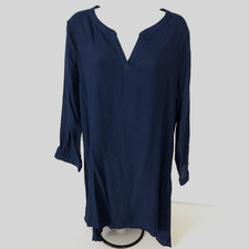 St Johns Bay Top Women Size XL Navy Blue V neck Blouse 3/4 Sleeves