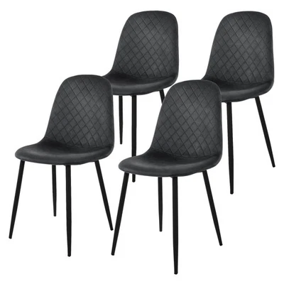 Lot de 4 chaises de salle à manger anthracite velours avec dossier pieds en noir - Photo 1/4