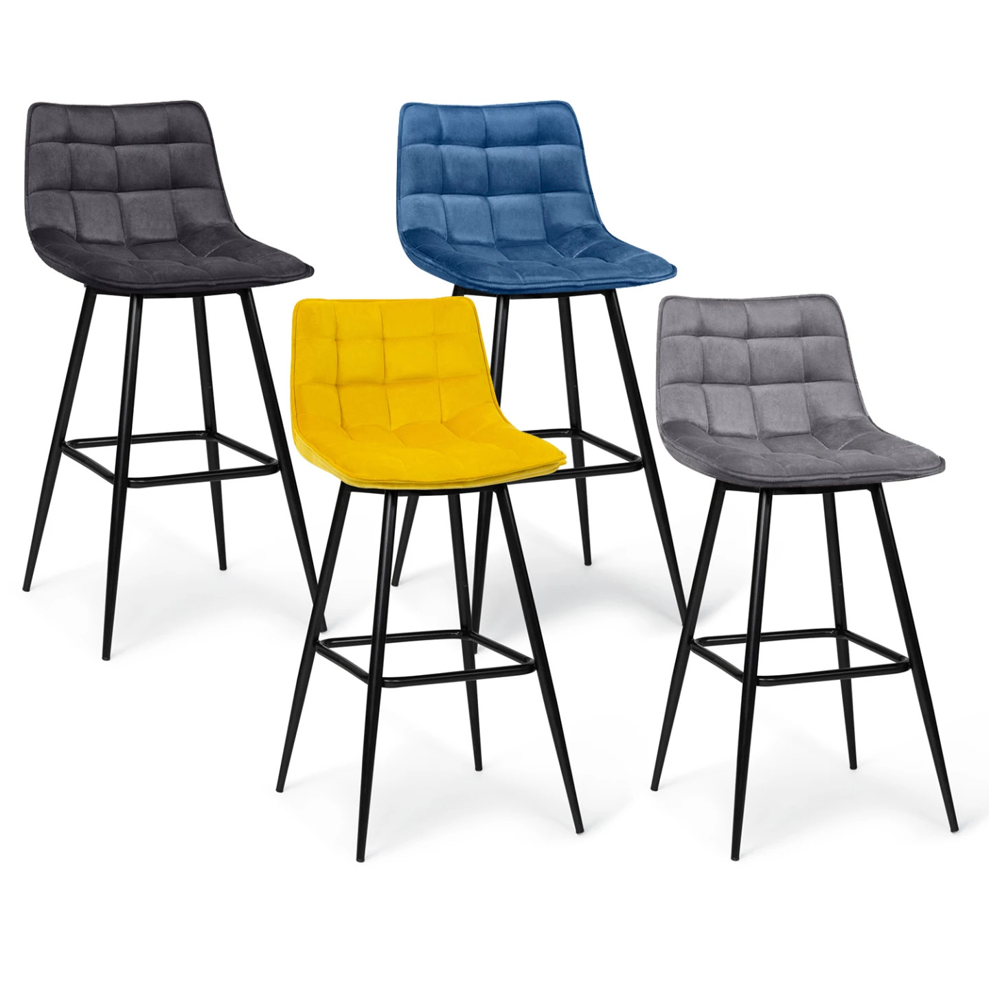 Tabouret de bar velours MADY Lot de 4 chaises de bar confortables pour repas en famille