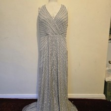 No. 1 Jenny Packham Silver Beaded Gown - Art Deco Sequin Maxi - UK 14