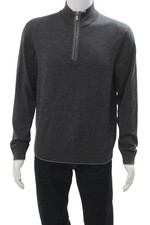Raffi Mens Dark Gray Merino Wool Mock Neck Zip Pullover Size M