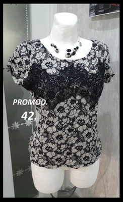 Belle blouse noir et grise à effet dentelle Promod T: 42 - Photo 1/4