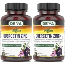 DEVA Vegan Quercetin Zinc+ Supplement 2-Pack – 500mg Quercetin +25mg Zinc wit...