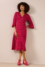 Seasalt Women's Regular Starry Night Satin Midi Dress Mirrored Floral Dahlia