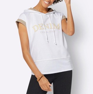 Damen Sweatshirt Oberteil Kurzarm Kapuze weiss camel Gr. 44 NEU