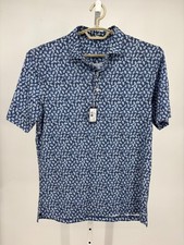 johnnie-O Betts Performance Polo Shirt Mens M Lake Blue Scallop Shell Print NWT