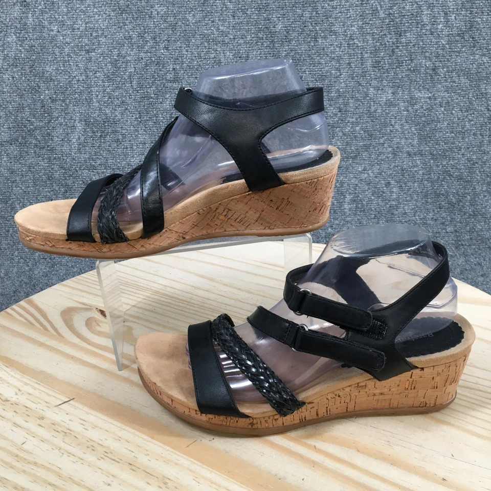 Baretraps Sandals Womens 11 M Finna Ankle Strap Black Faux Leather Wedge Heels - Image 2 of 4