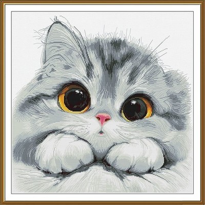 Counted Cross Stitch ''Shy kitten'' Embroidery Kit Unprinted Сanvas Nova Sloboda