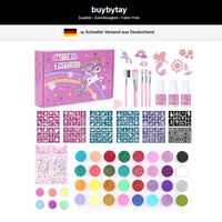 Glitzer Tattoo Set 38 Farben Mit Schablonen, Pinsel Und Kleber FüR Kinder