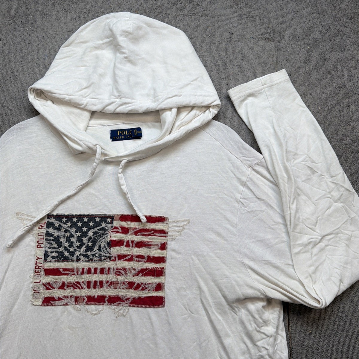 Polo Ralph Lauren Hoodie American Flag Embroidered White Large