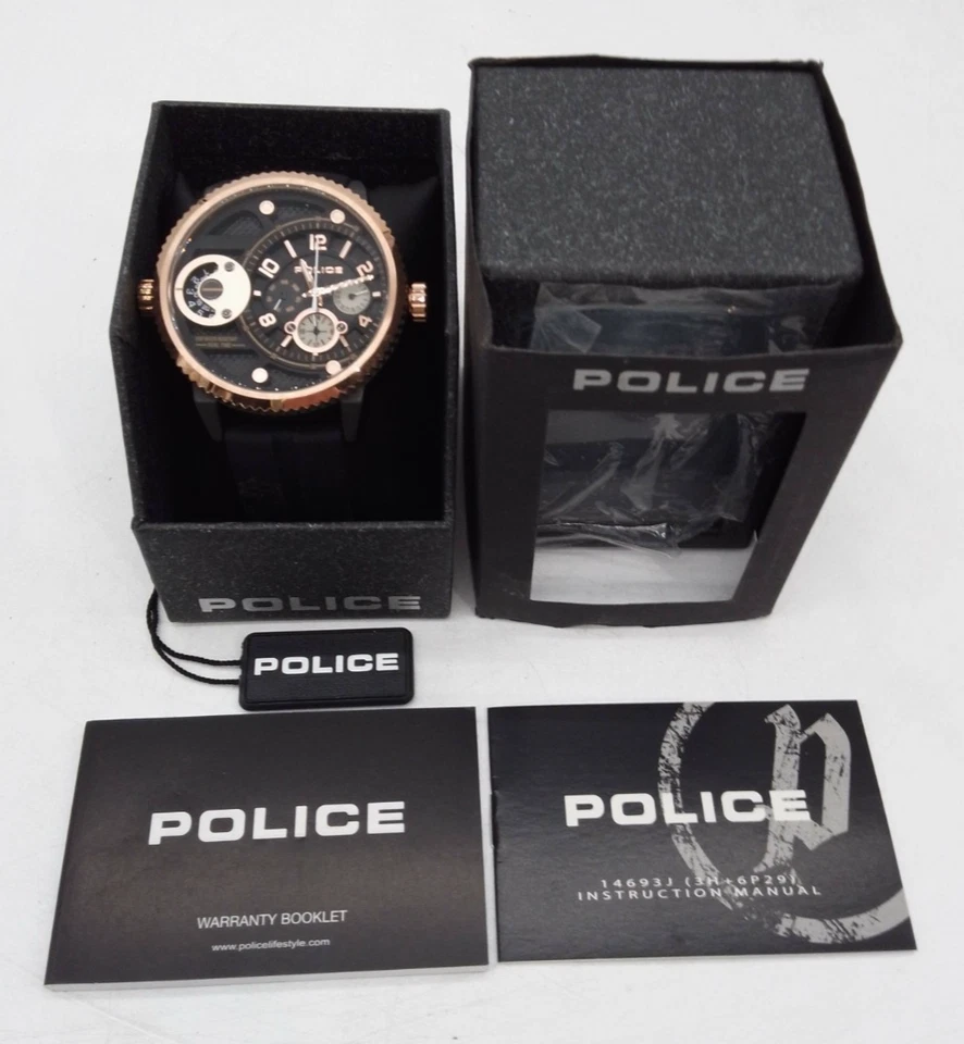 Reloj multifunción Police Ray PEWJF2195242 para hombre esfera negra correa de cuero - Imagen 2 de 4