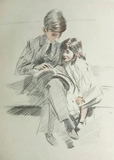 Paul-César HELLEU: Grande Fratello E Sua Sorella Che Leggono, INCISIONE, 1913