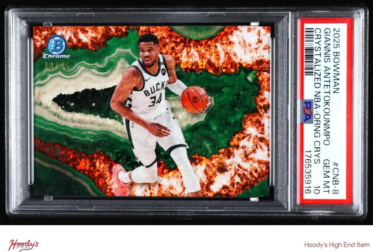 2025 Bowman Chrome Crystalized Orange Refractor Giannis Antetokounmpo /25 PSA 10