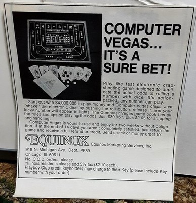 1975 Computer Vegas Game Ad Equinox Craps Dice Vintage Print Ad