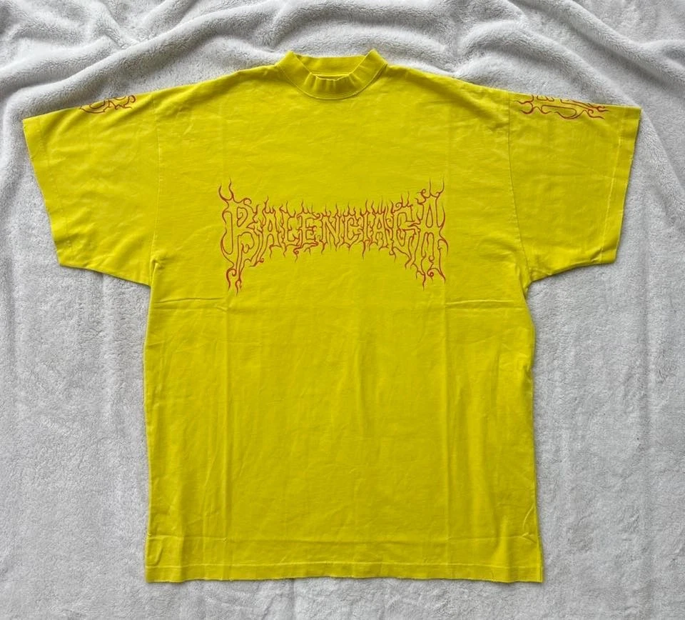 Balenciaga — Balenciaga Yellow & Red Darkwave Logo Tee - Fits XL - $850 - New - Authentic