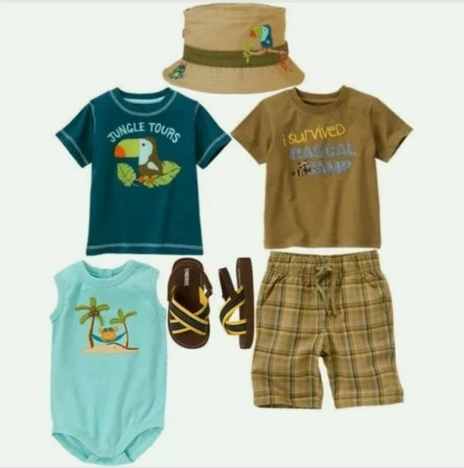 全新带标签 Gymboree SAFARI 服装上衣、T恤、短裤、凉鞋,6-12 个月 — 第 2/4 张图片