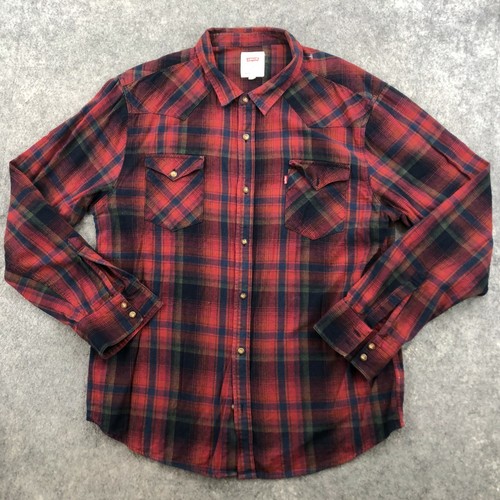 Levis Flannel Shirt Mens 2XL Red Plaid 