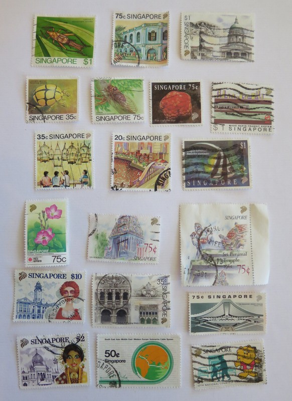 Singapore 19 used postage stamps, all different, commemoratives, 1980-2000