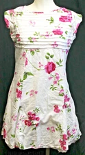 White Pink Roses Floral Short Sleeve Dress Long Shirt Women's Sz L Cottage Core 