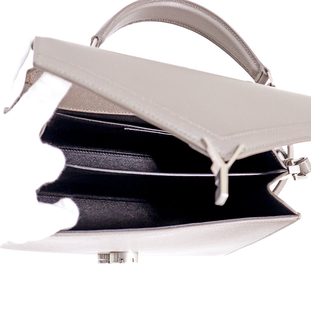 SAINT LAURENT PARIS Cassandra Borsa Media Manico Superiore Pelle Grana Greige 623931