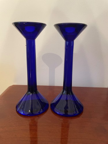 Vintage set of (5) Cobalt Blue Glass Candlesticks Holders - Picture 14 of 21