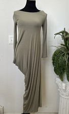 Free People Beach Long Sleeve Draped Side Open Leg Olive Green MIDI Dress Sz S